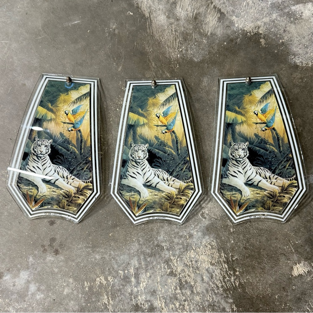 Vintage Tiger Lamp Glass Panels Set 3 Replacement Shade Jungle Parrot